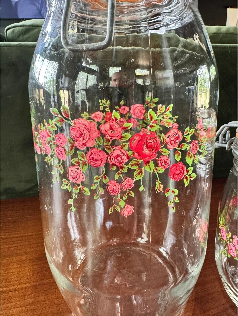 Vintage ARC France Glass Canister Set – Red Rose Pattern (Set of 2)